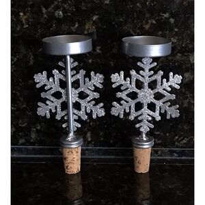 Snowflake Wine Bottle Stopper Votive Tea Light Candle Holder Christmas Decor